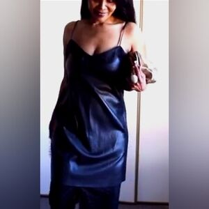 Faux Leather Lace-detail Slip Dress